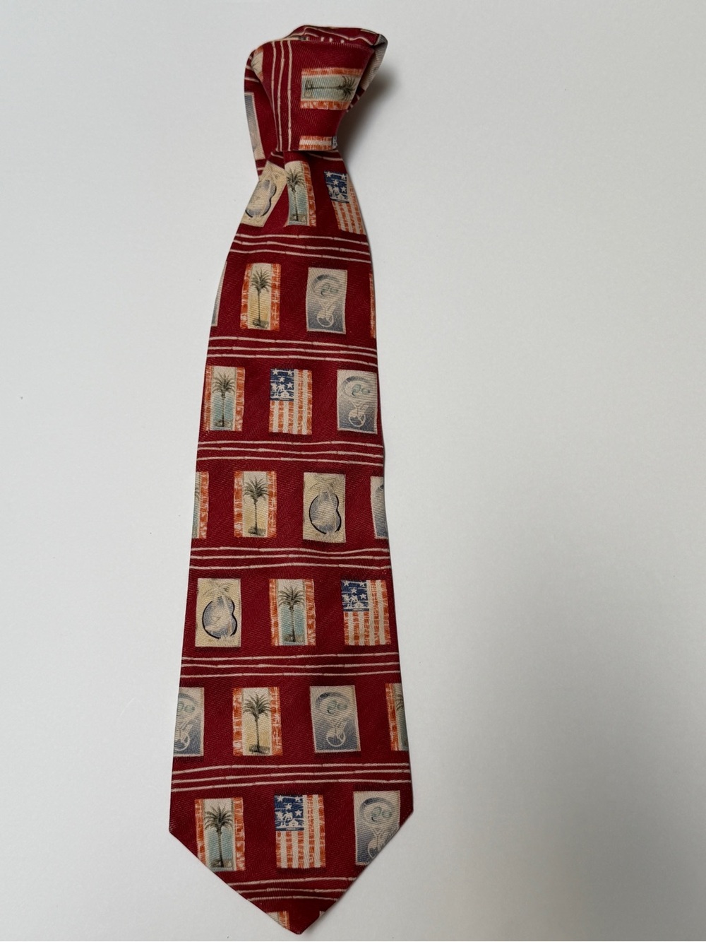 Tommy Bahama Red Patterned Palm & Patriotic Americana Silk Tie